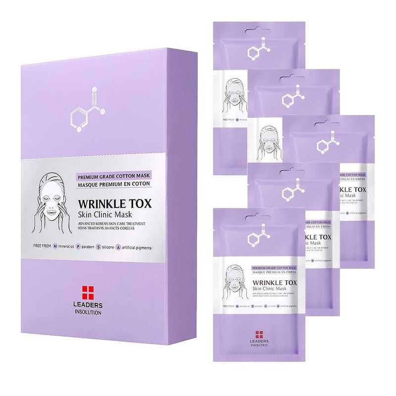 Leaders Insolution Wrinkle Tox Skin Clinic Mask  AdenosineInfused AntiAging Facial Sheet for Fine Lines Wrinkles and Firmness  Premium Grade Cotton Collagen Boosting 5 Sheets